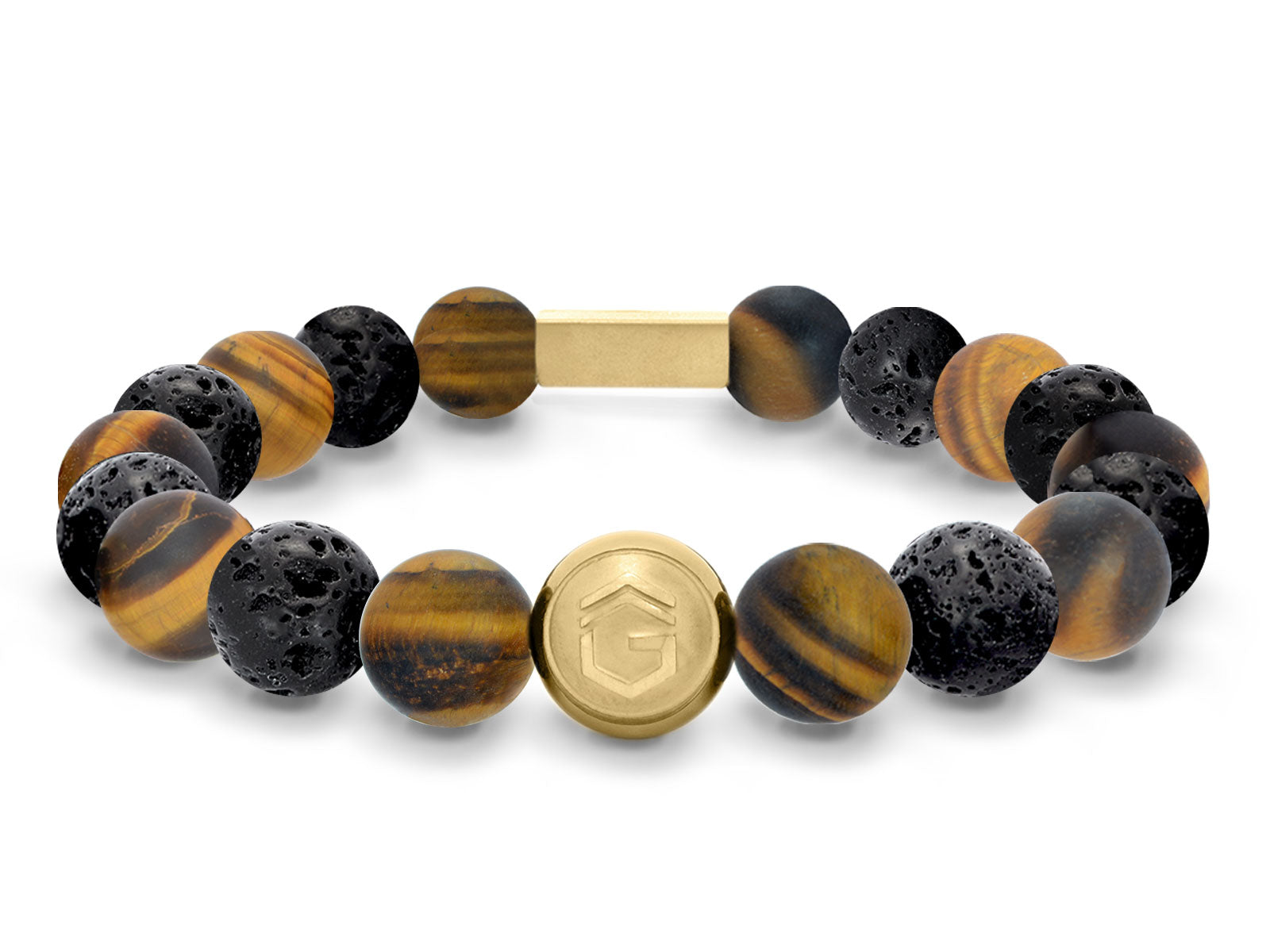 Lavaarmband Armband Perlen Lava Tigerauge Gravur Geschenk Herren Männer Gold herrenarmband