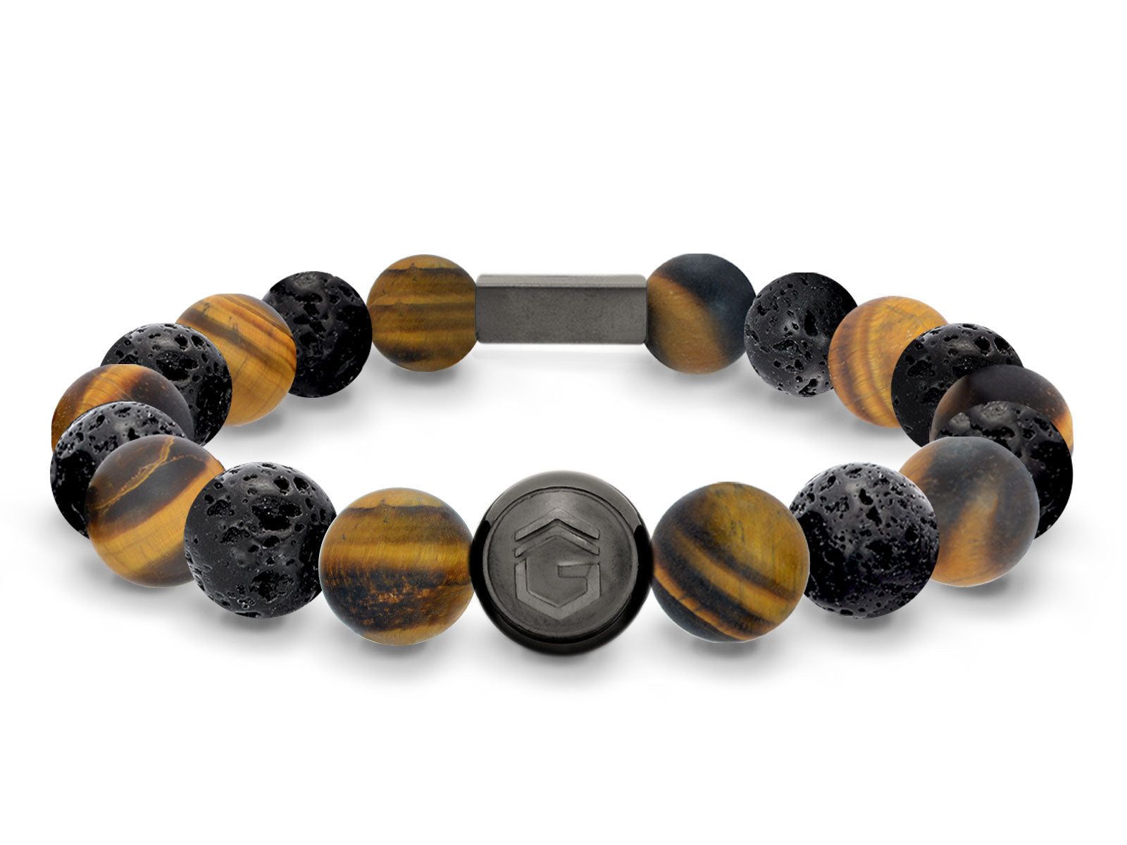 Lavaarmband Armband Perlen Lava Tigerauge Gravur Geschenk Herren Männer GunMetal herrenarmband