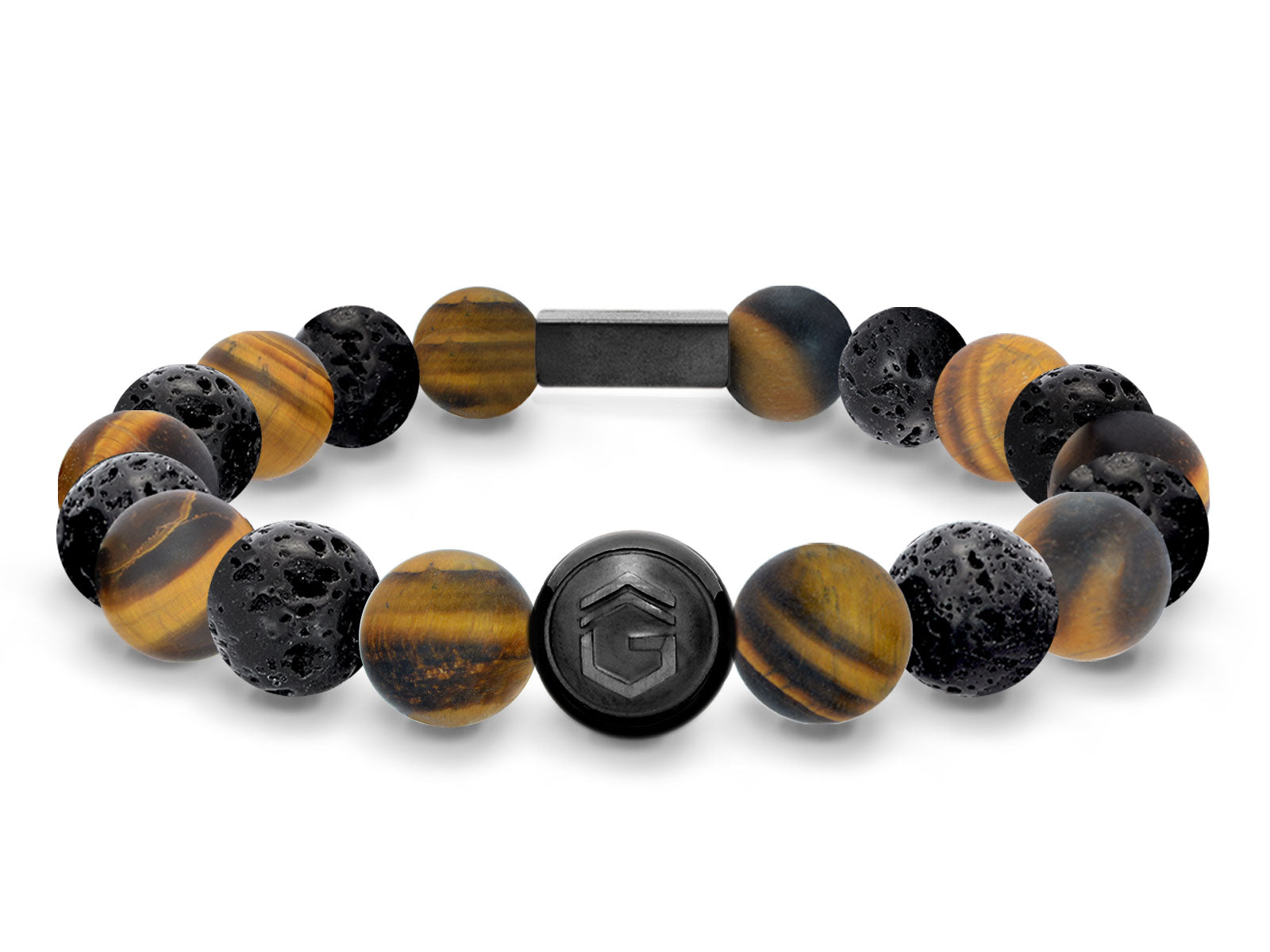 Lavaarmband Armband Perlen Lava Tigerauge Gravur Geschenk Herren Männer GunMetal herrenarmband