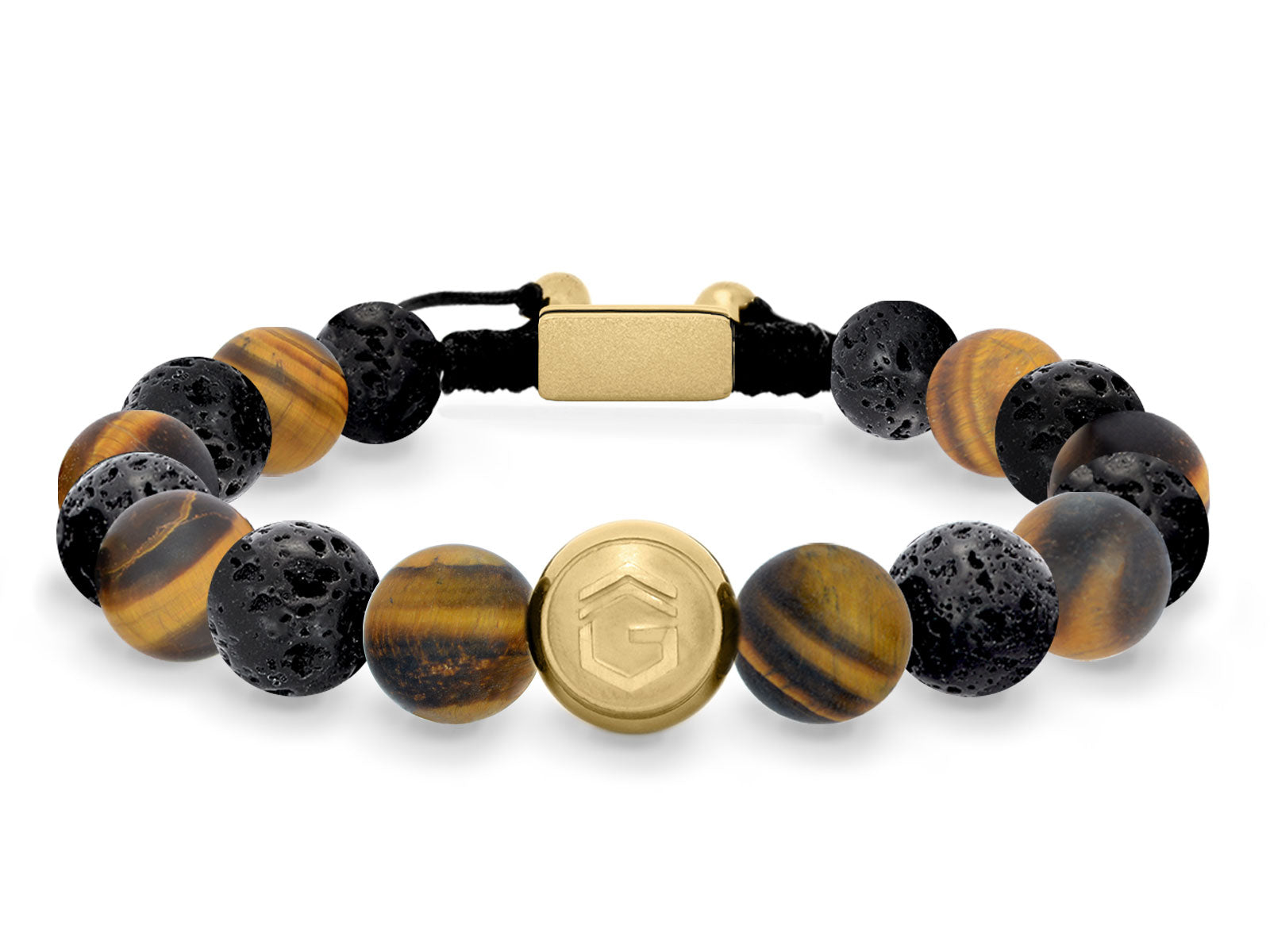 Lavaarmband Armband Perlen Lava Tigerauge Gravur Geschenk Herren Männer Gold herrenarmband