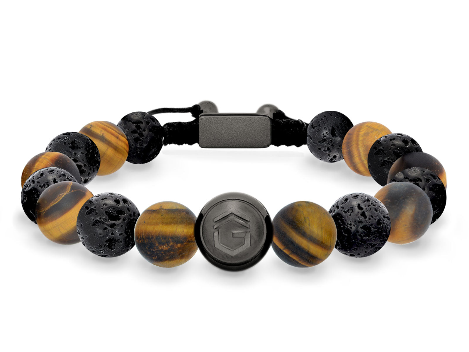 Lavaarmband Armband Perlen Lava Tigerauge Gravur Geschenk Herren Männer GunMetal herrenarmband