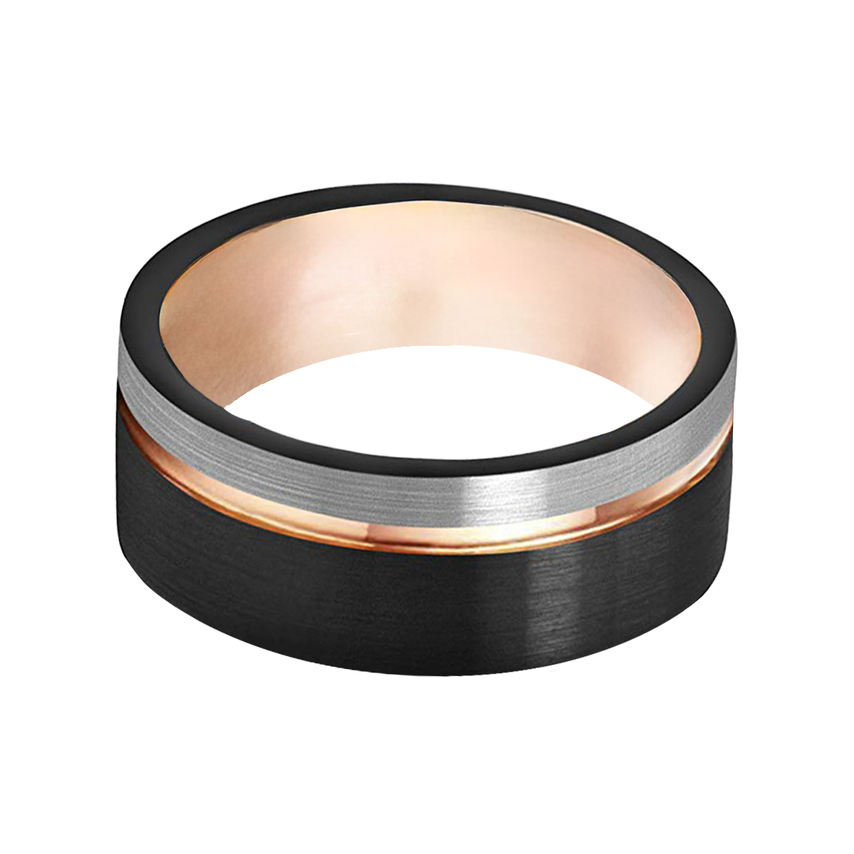 Herrenring 3-farbig • RoséGold - Schwarz - Silber