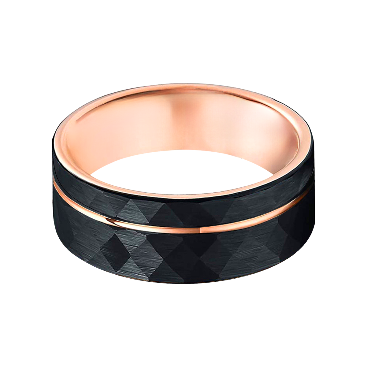 Herrenring Gehämmert • Schwarz | RoséGold