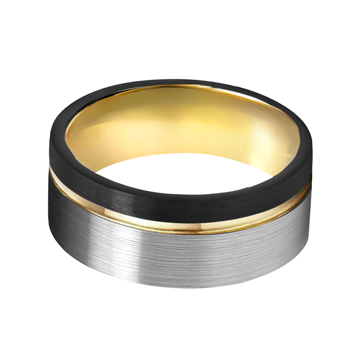 Herrenring 3-farbig • GelbGold - Schwarz - Silber