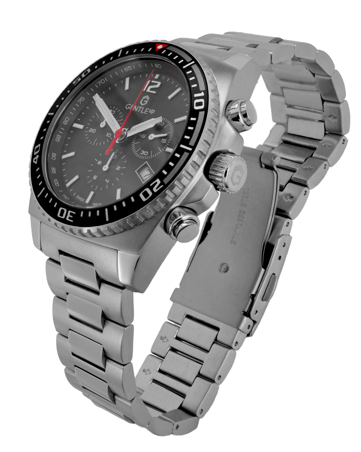 Schweizer Uhr SPORTSMAN Rot-Silber mit 13 vergoldeten Steinen