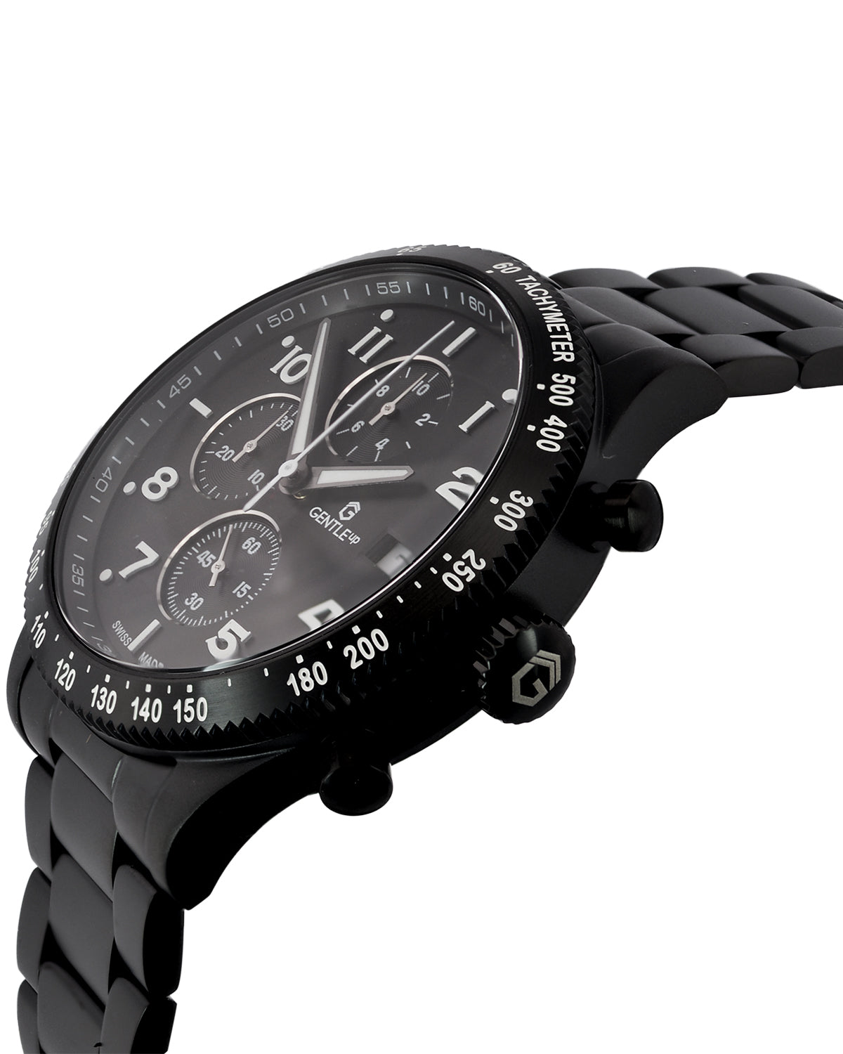 Schweizer Uhr DARK KNIGHT Schwarz mit 5 vergoldeten Steinen