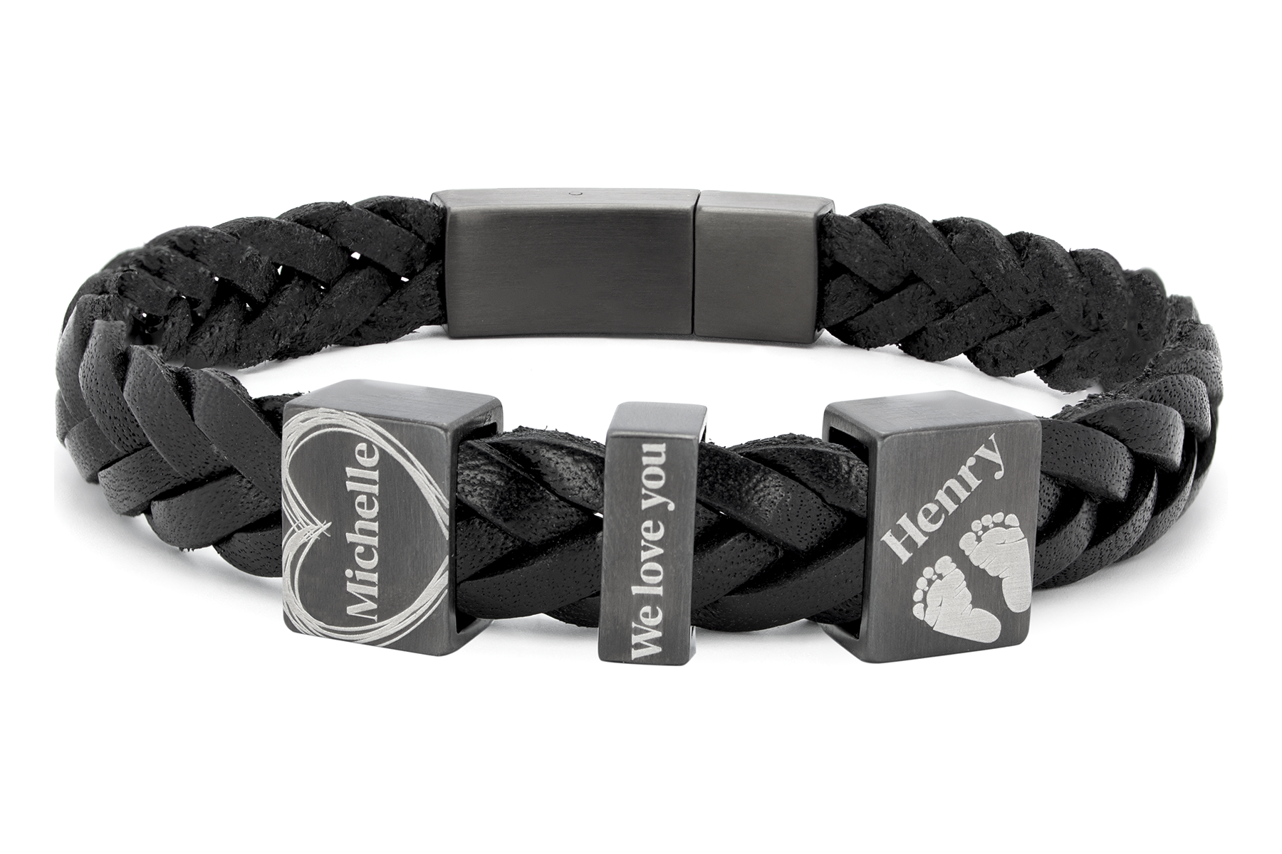Lederarmband FLACH geflochten | Schwarz