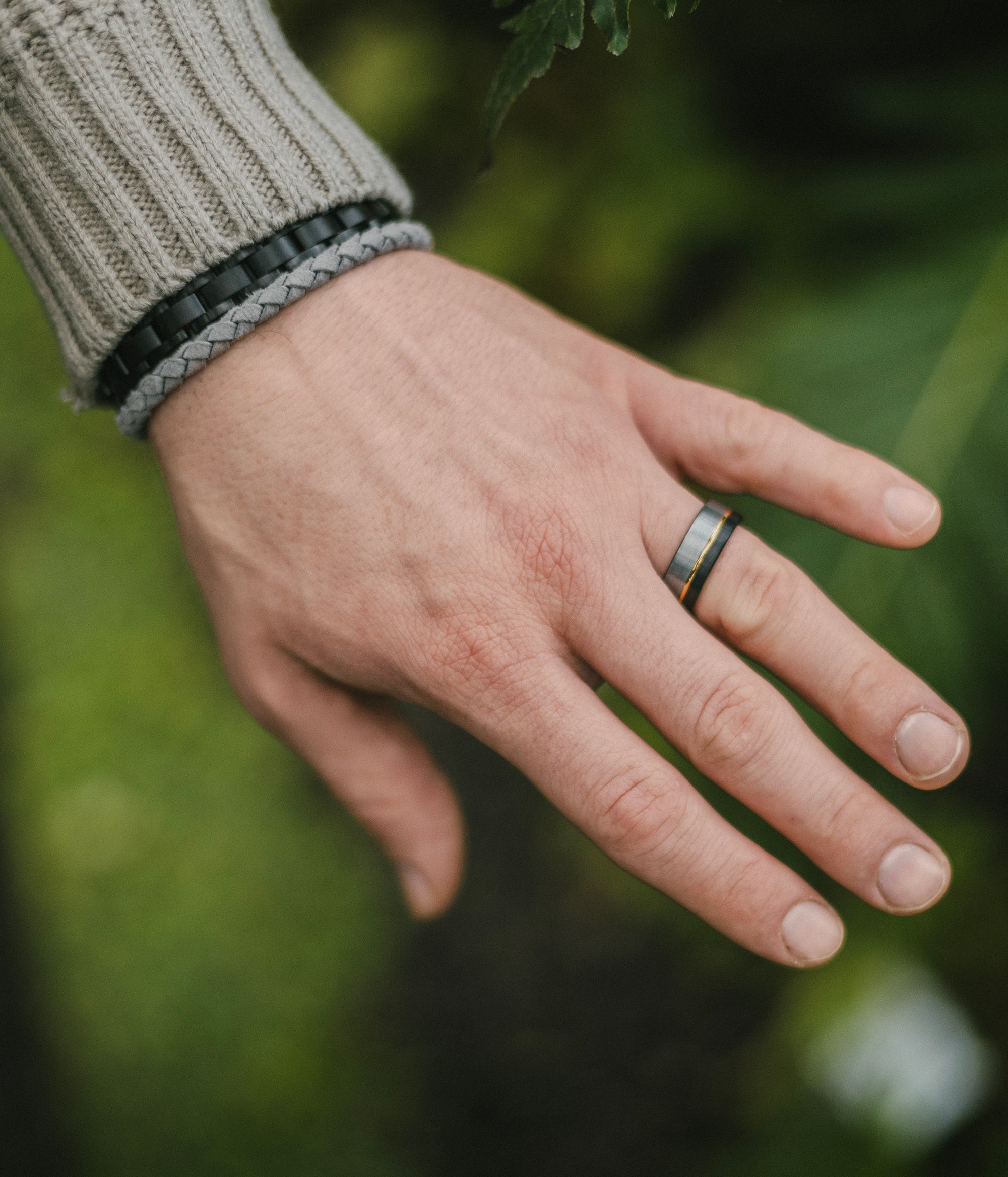 Herrenring 3-farbig • GelbGold - Schwarz - Silber