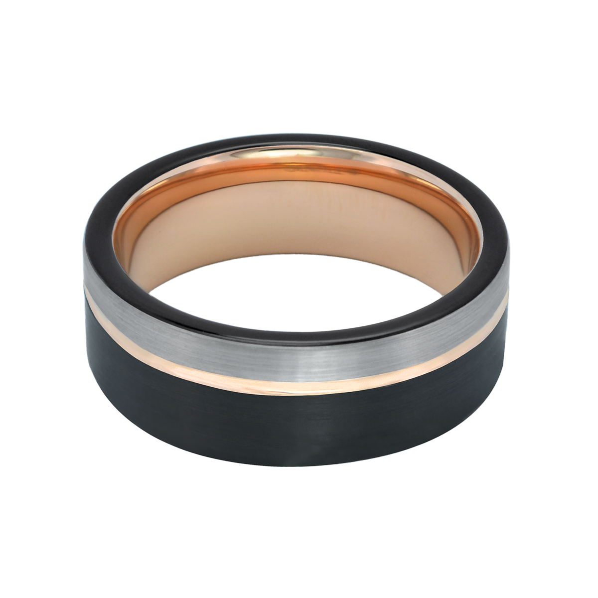 Herrenring 3-farbig • RoséGold - Schwarz - Silber