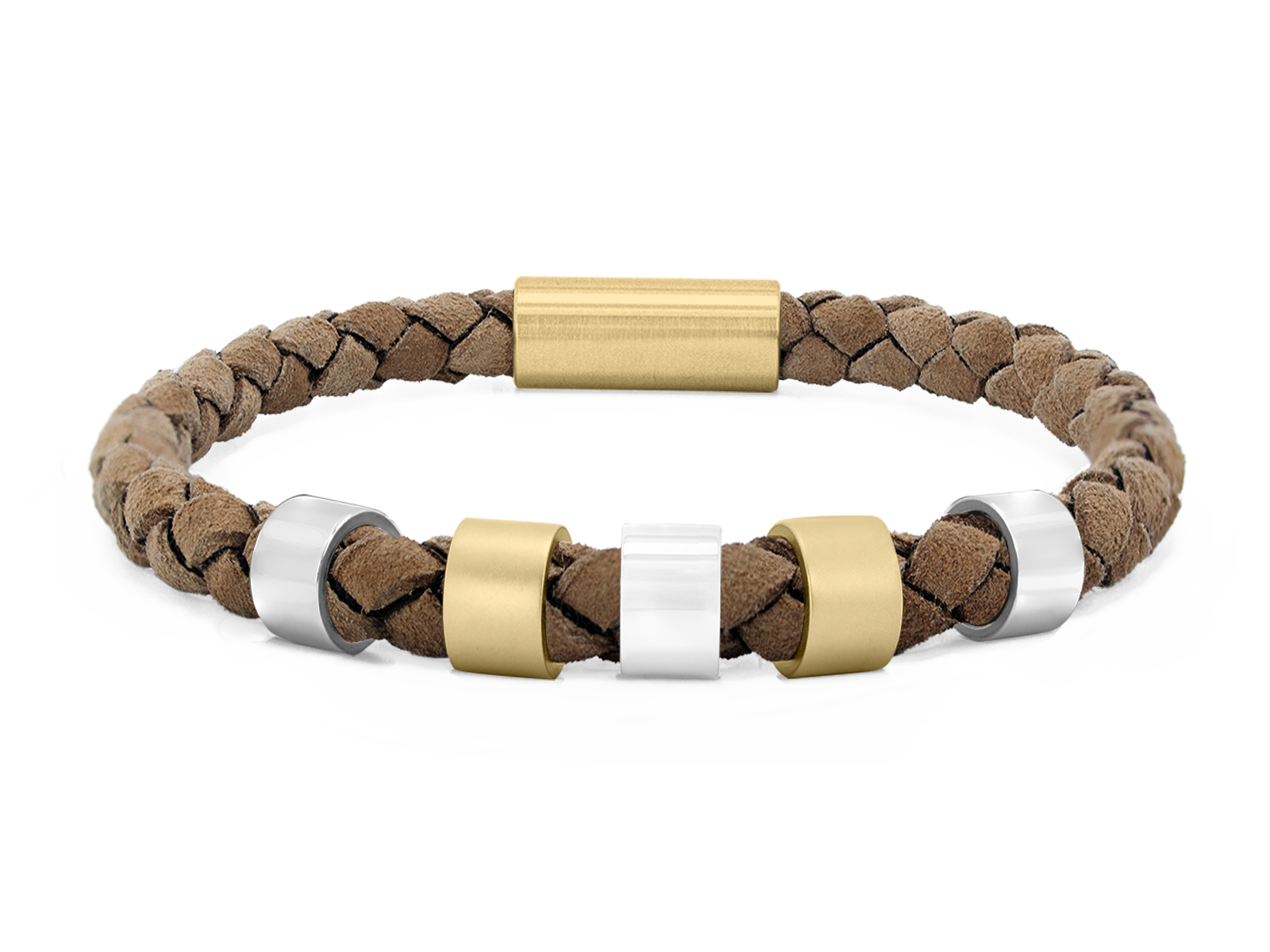 Herrenarmband VELOURS II geflochten • Beige | GelbGold