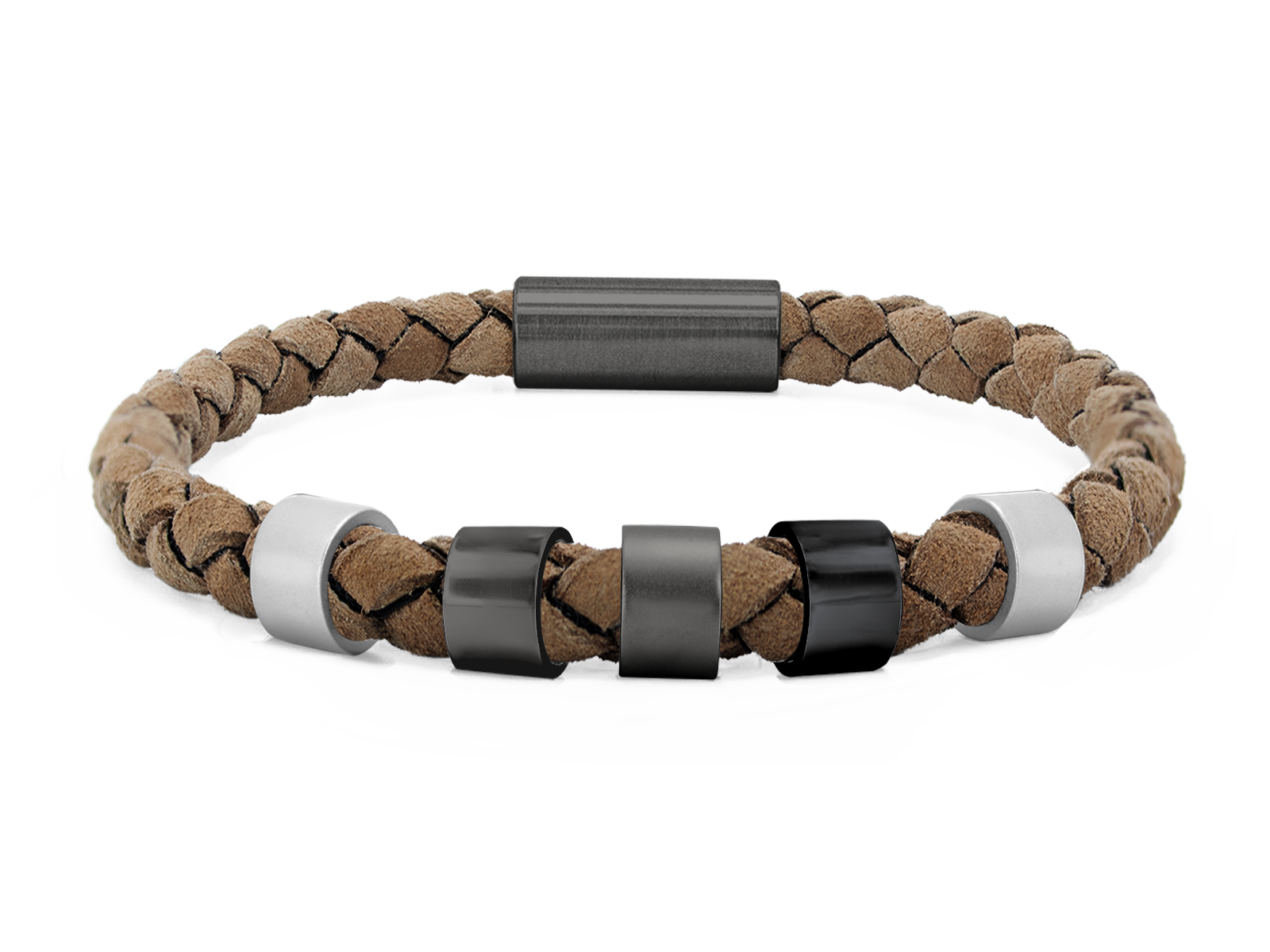 Herrenarmband VELOURS II geflochten • Beige | GunMetal