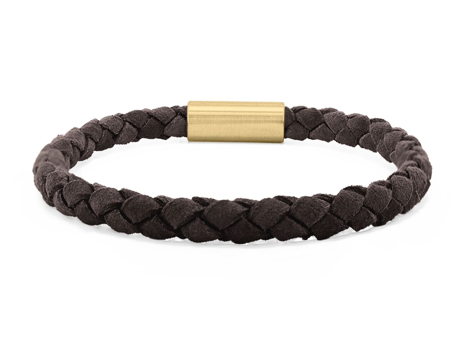 Herrenarmband VELOURS II geflochten • Dunkelbraun | GelbGold