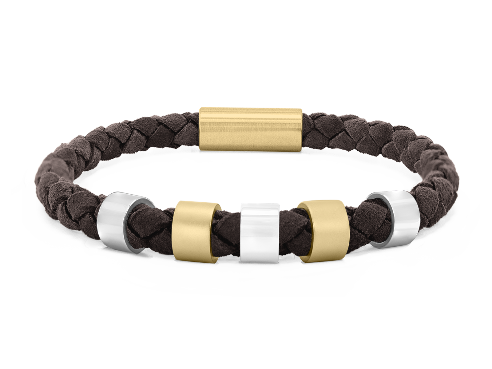 Herrenarmband VELOURS II geflochten • Dunkelbraun | GelbGold