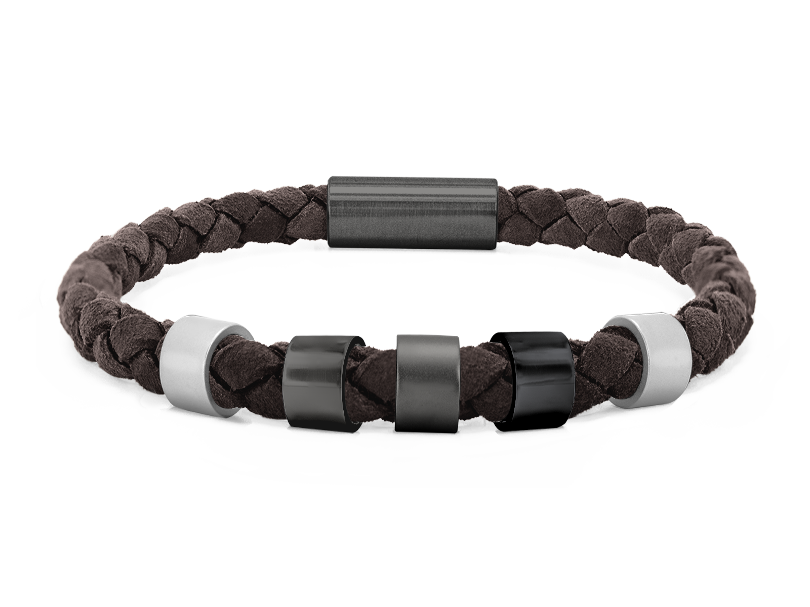 Herrenarmband VELOURS II geflochten • Dunkelbraun | GunMetal