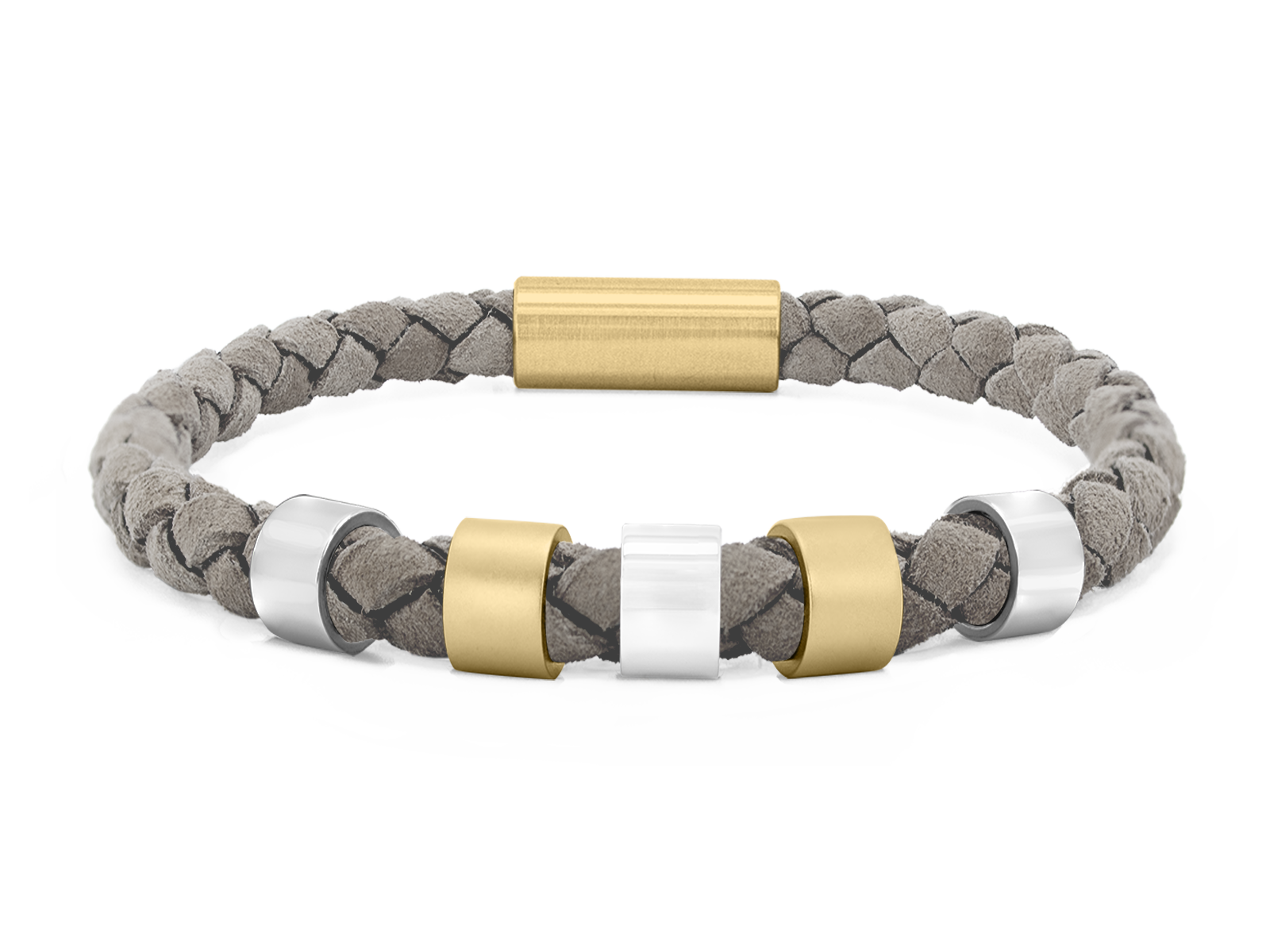 Herrenarmband VELOURS II geflochten • Grau | GelbGold