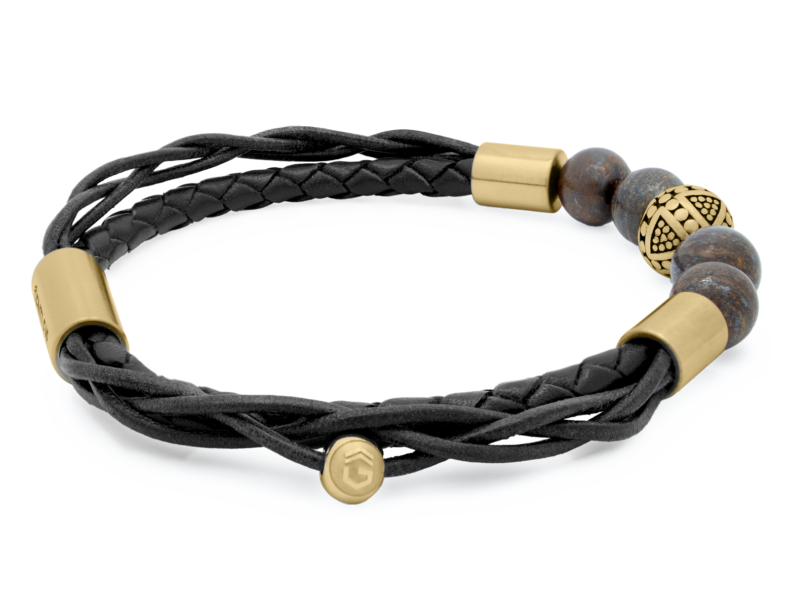 Herrenarmband TERRA GelbGold • Leder Schwarz | Bronzit