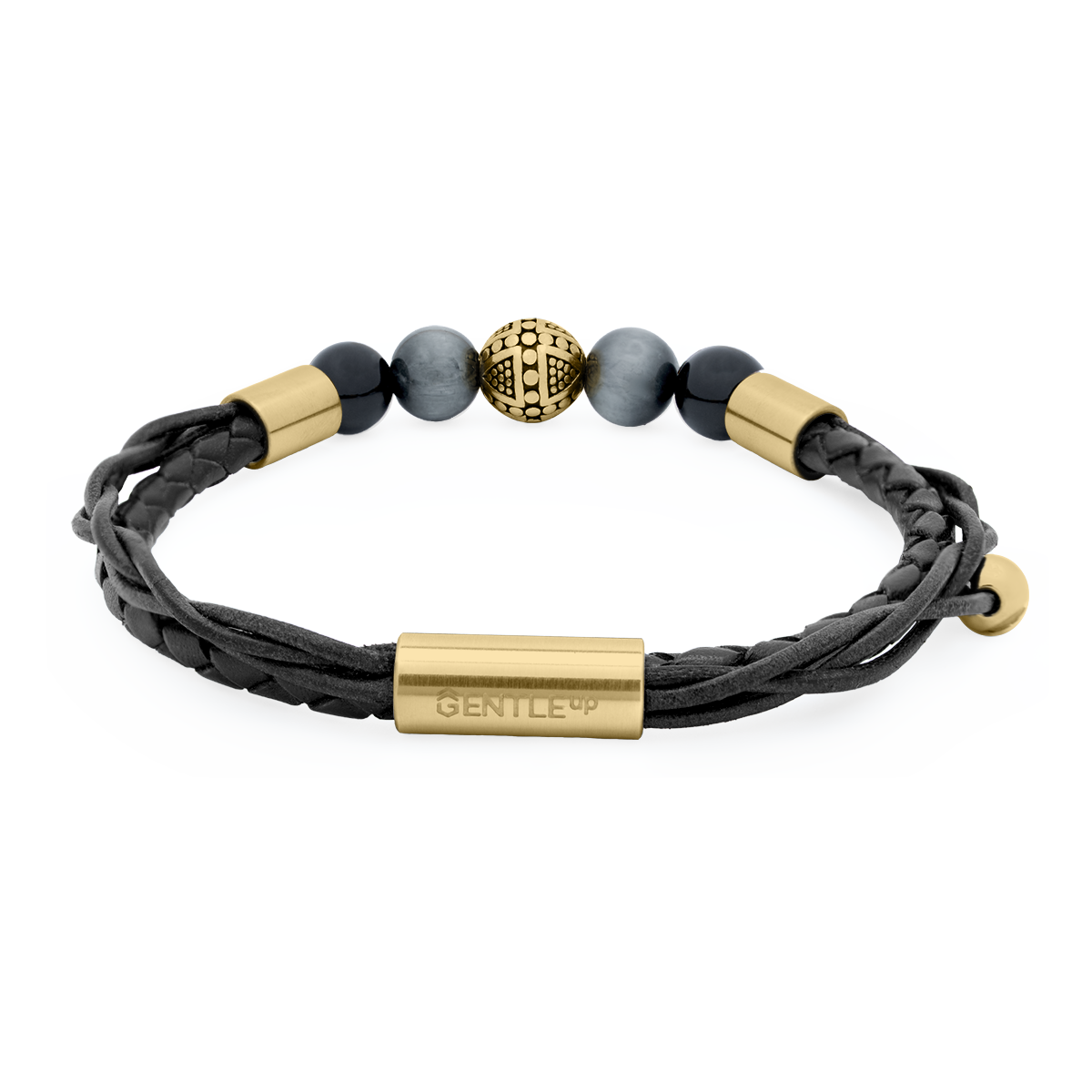 Herrenarmband TERRA • Leder Schwarz | Onyx-Adlerauge