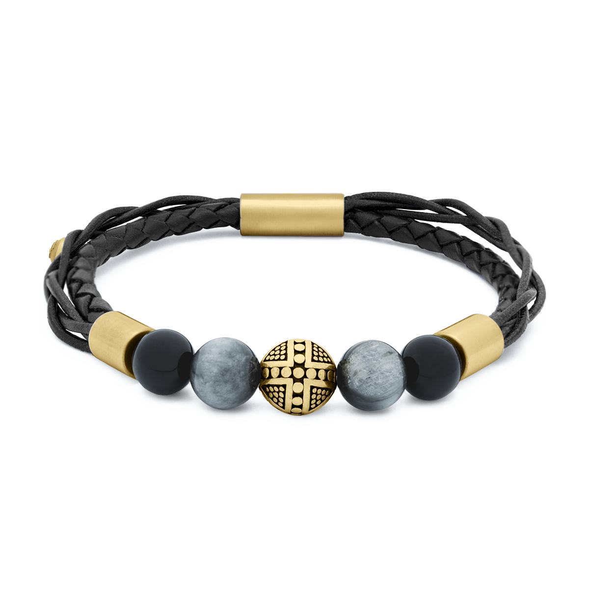 Herrenarmband TERRA • Leder Schwarz | Onyx-Adlerauge