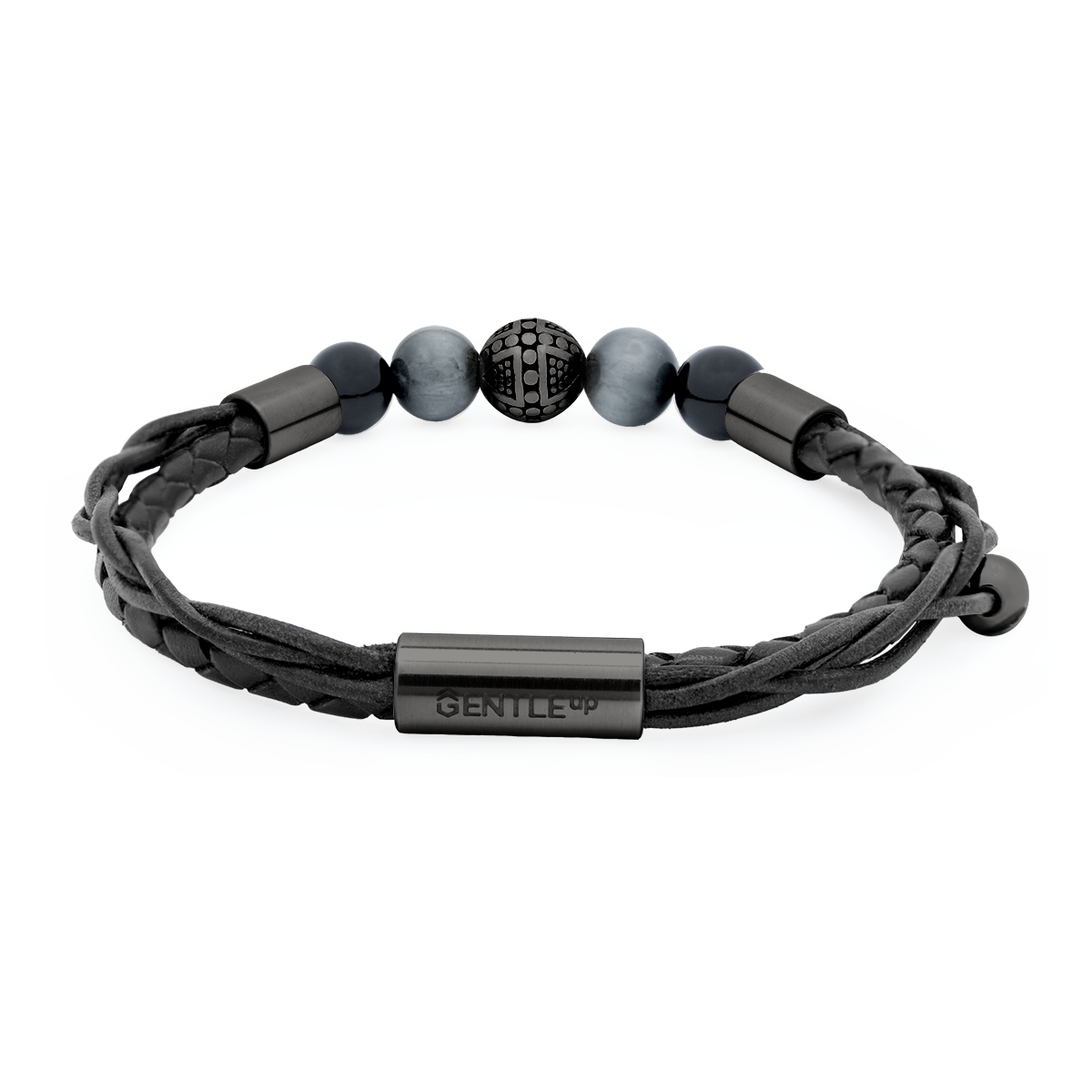 Herrenarmband TERRA • Leder Schwarz | Onyx-Adlerauge