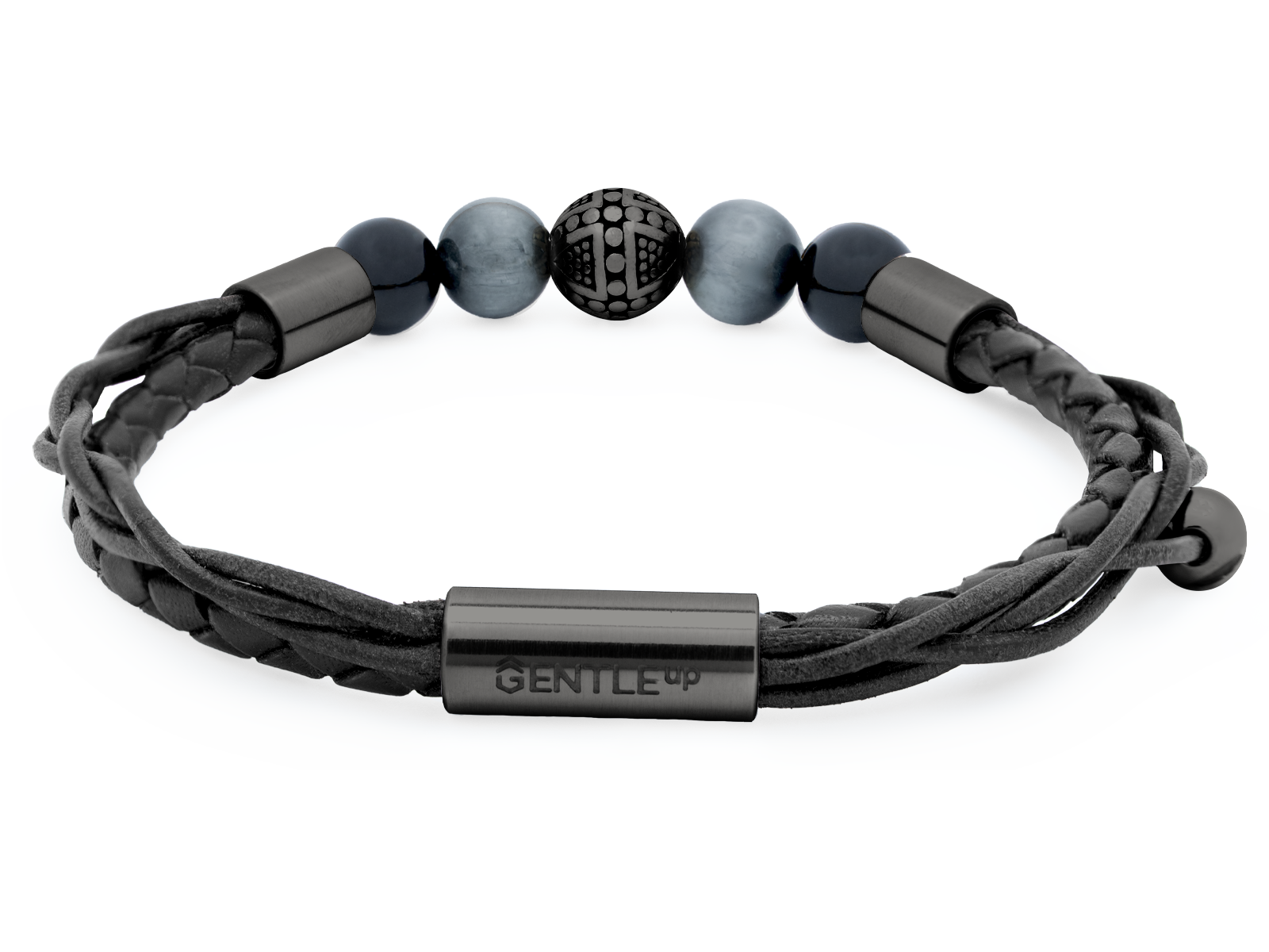 Herrenarmband TERRA GunMetal • Leder Schwarz | Onyx-Adlerauge