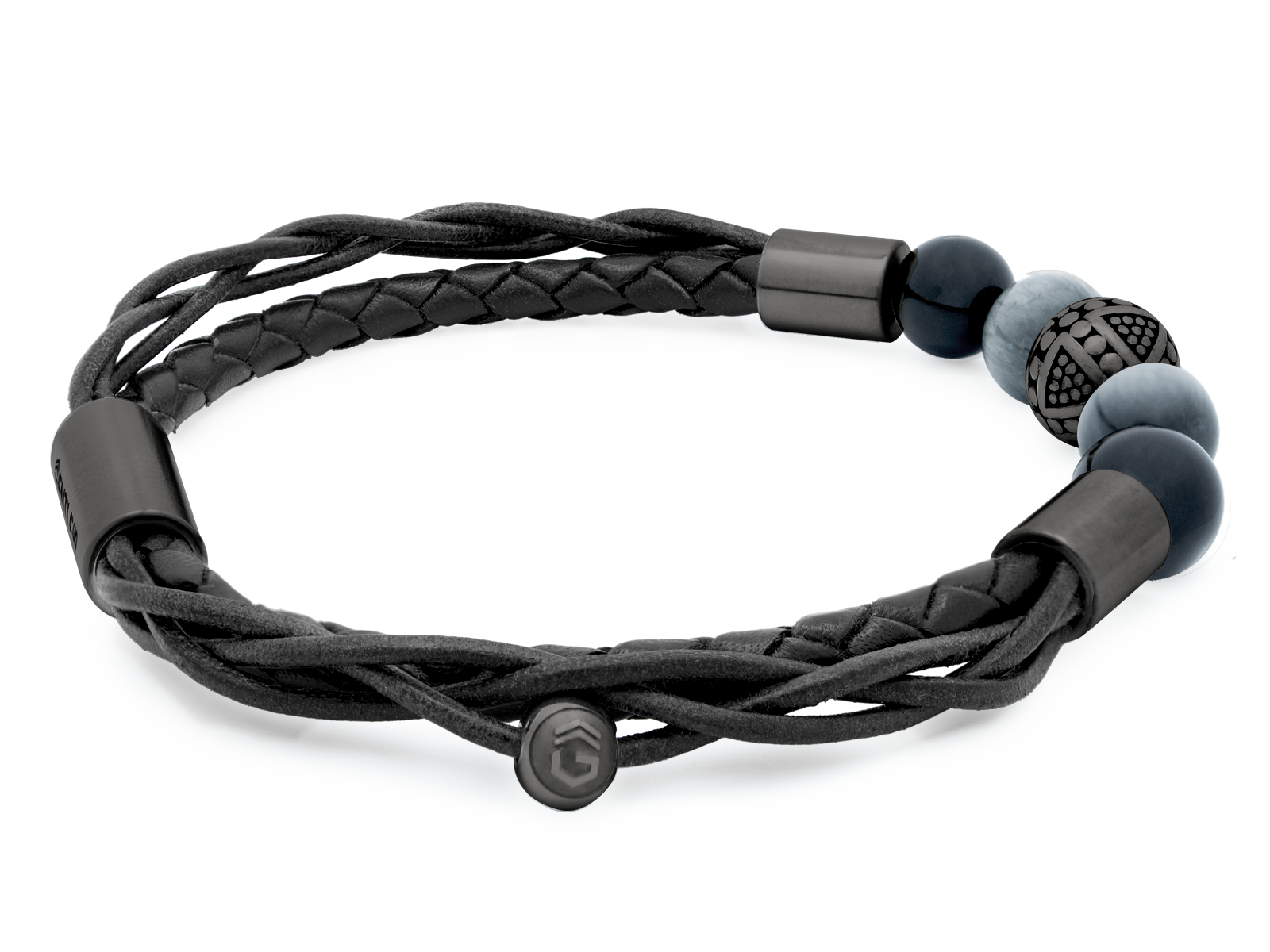 Herrenarmband TERRA II GunMetal • Leder Schwarz | Onyx-Adlerauge