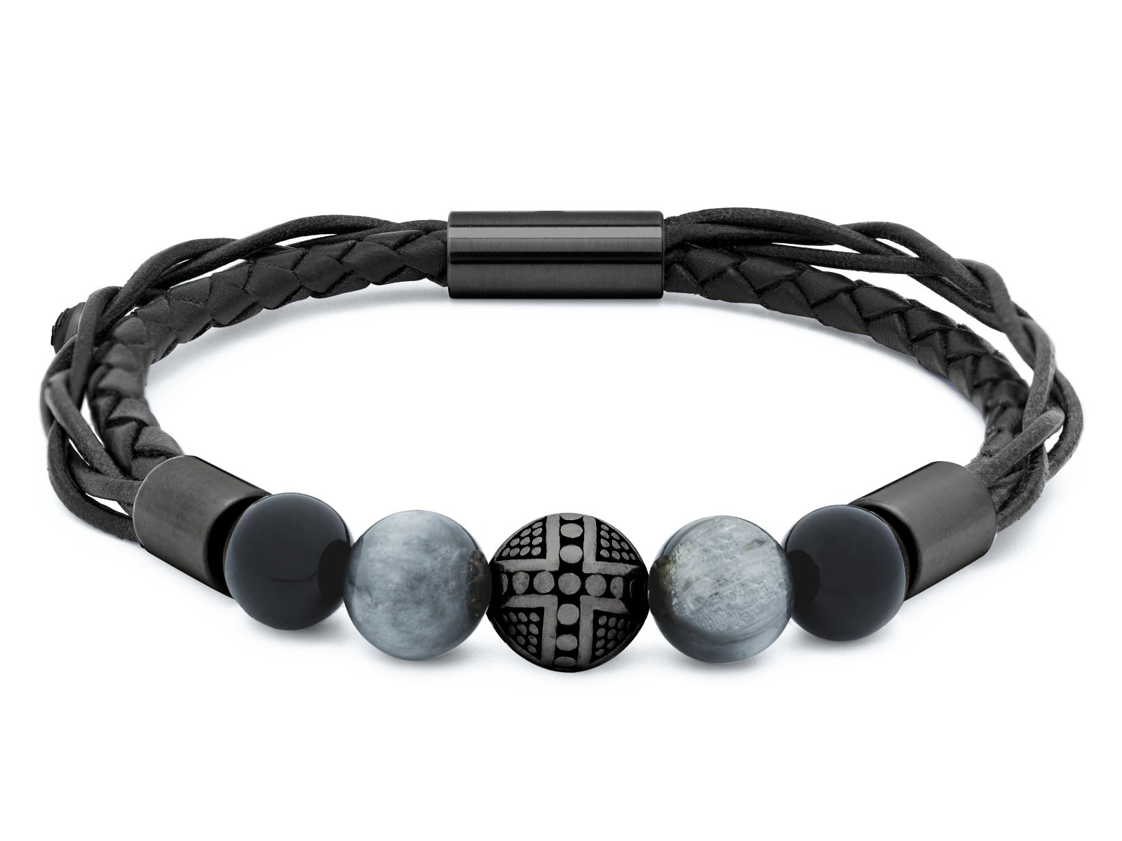 Herrenarmband TERRA GunMetal • Leder Schwarz | Onyx-Adlerauge