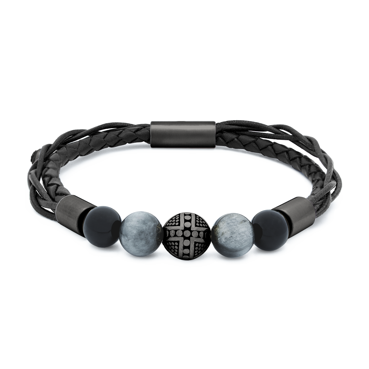 Herrenarmband TERRA • Leder Schwarz | Onyx-Adlerauge