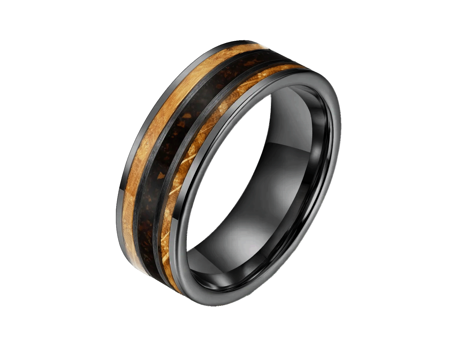 Ring Herren Wolfram Holz whiskeyfass schwarz grau braun Tabak viele Größen Gravur