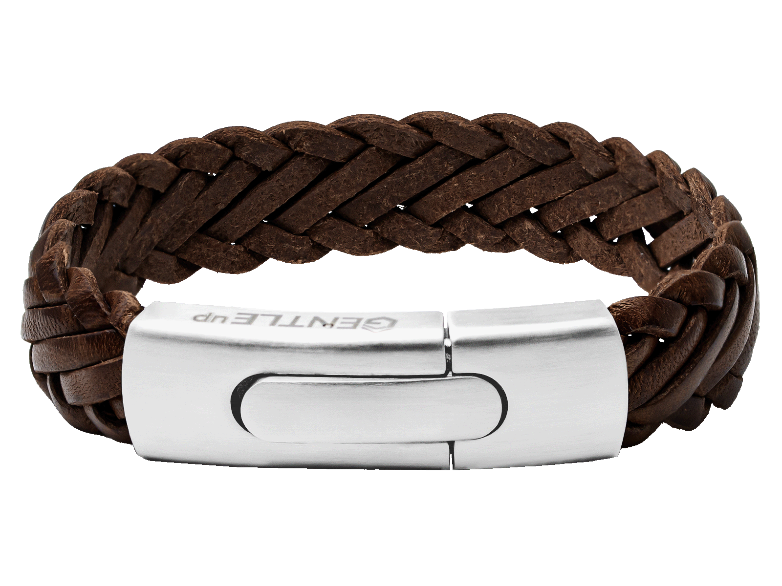 Herrenarmband Leder geflochten breit braun Silber Gravurarmband