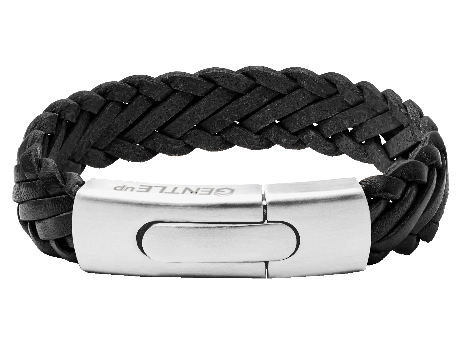 Herrenarmband Leder geflochten breit schwarz Silber