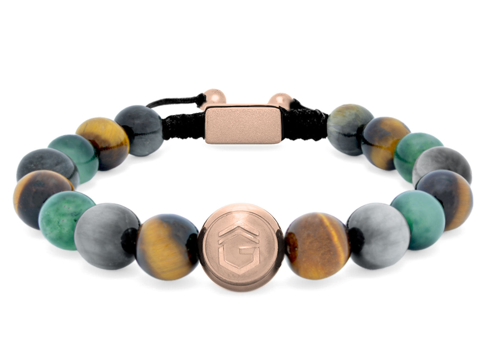 Kugelarmband Armband Perlen Jaspis Adlerauge Tigerauge Gravur Geschenk Herren Männer rosegold grün braun herrenarmband Edelstein 