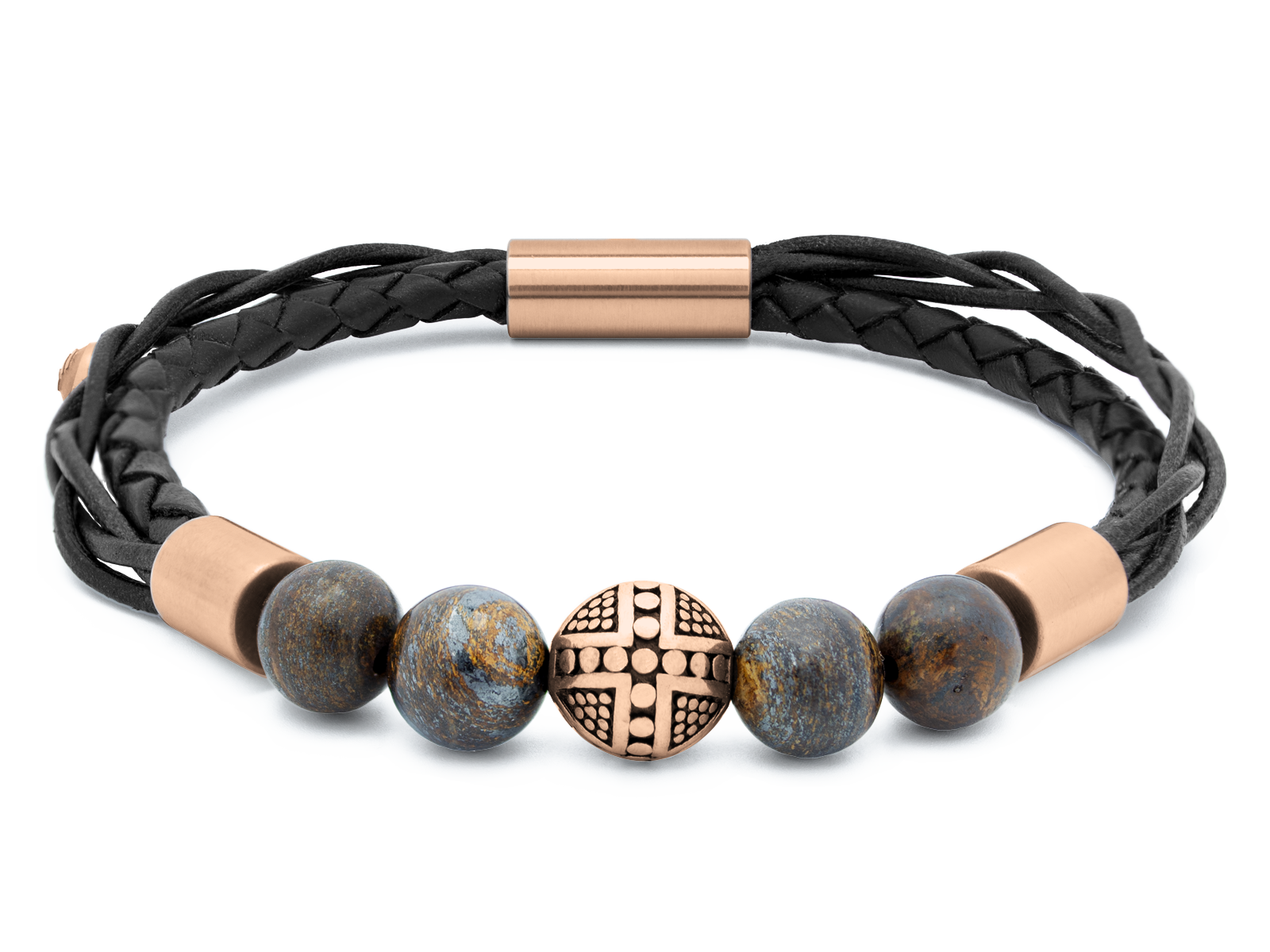 Herrenarmband TERRA RoséGold • Leder Schwarz | Bronzit