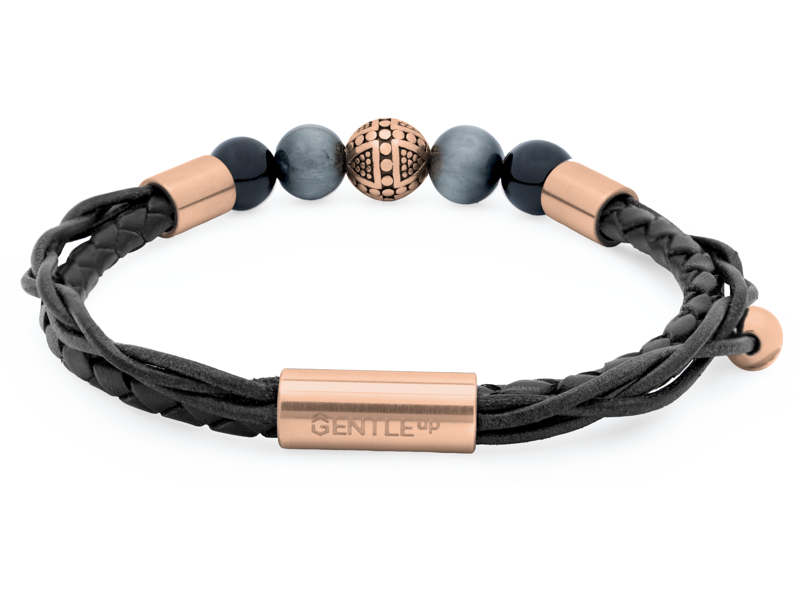 Herrenarmband TERRA RoséGold • Leder Schwarz | Onyx-Adlerauge