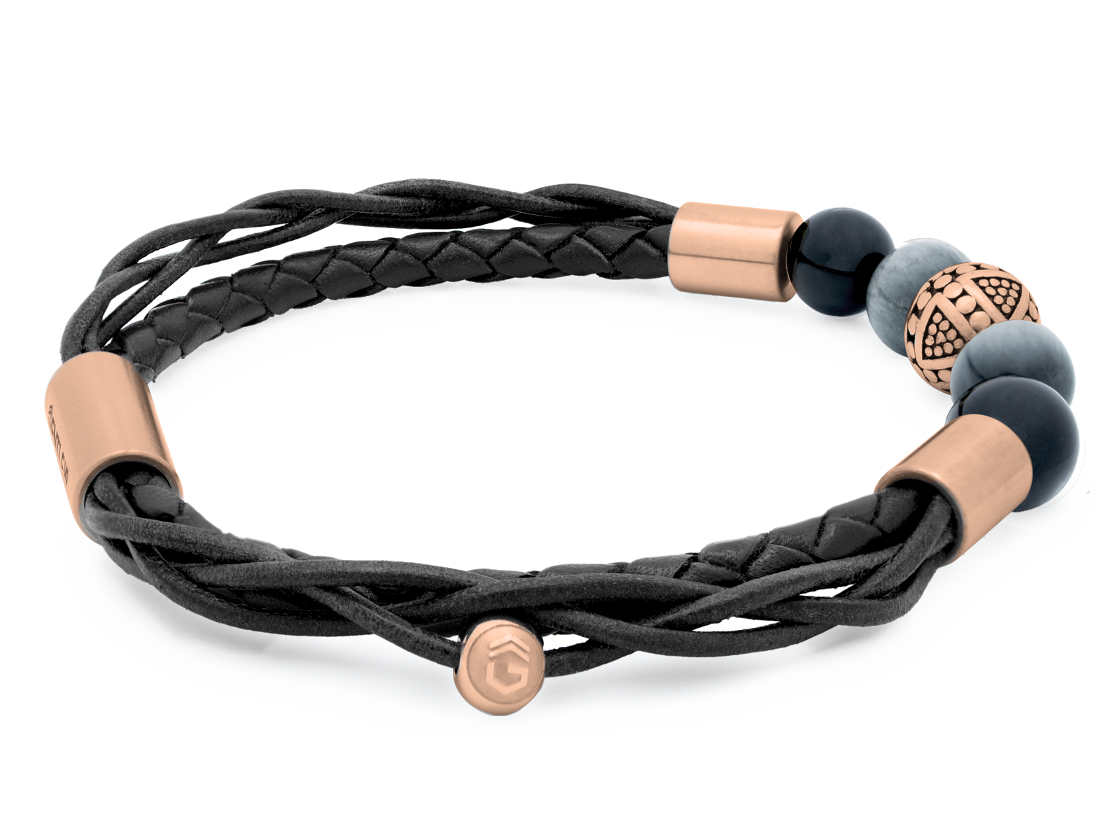 Herrenarmband TERRA II RoséGold • Leder Schwarz | Onyx-Adlerauge