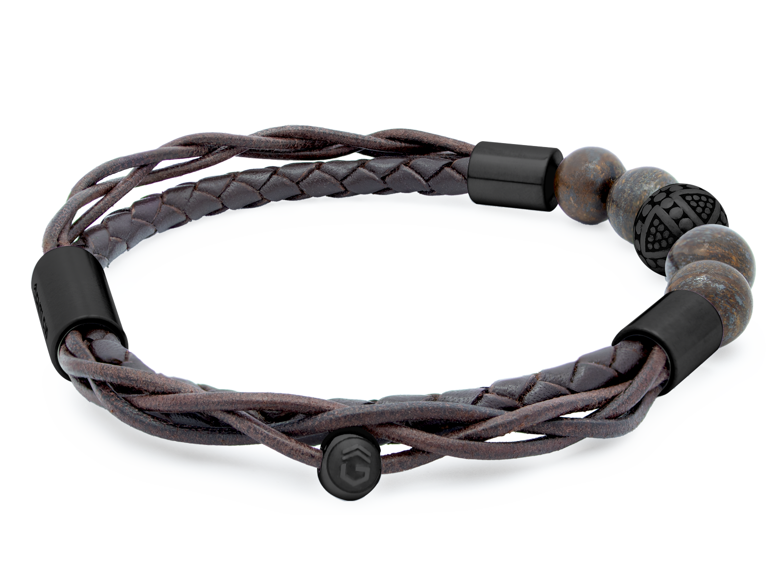 Herrenarmband TERRA Schwarz • Leder Dunkelbraun | Bronzit