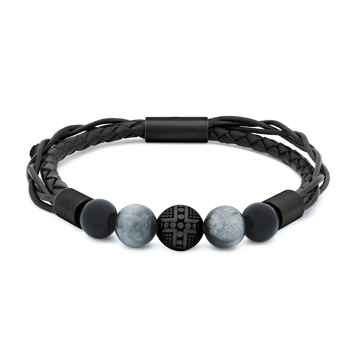 Herrenarmband TERRA • Leder Schwarz | Onyx-Adlerauge