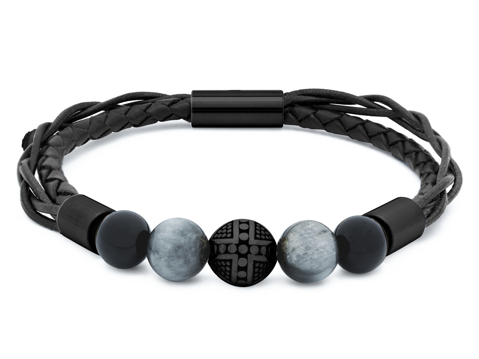 Herrenarmband TERRA Schwarz • Leder Schwarz | Onyx-Adlerauge