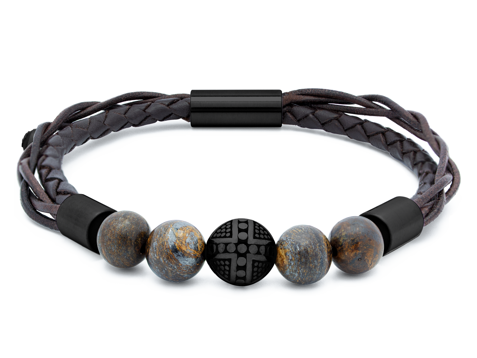 Herrenarmband TERRA Schwarz • Leder Dunkelbraun | Bronzit