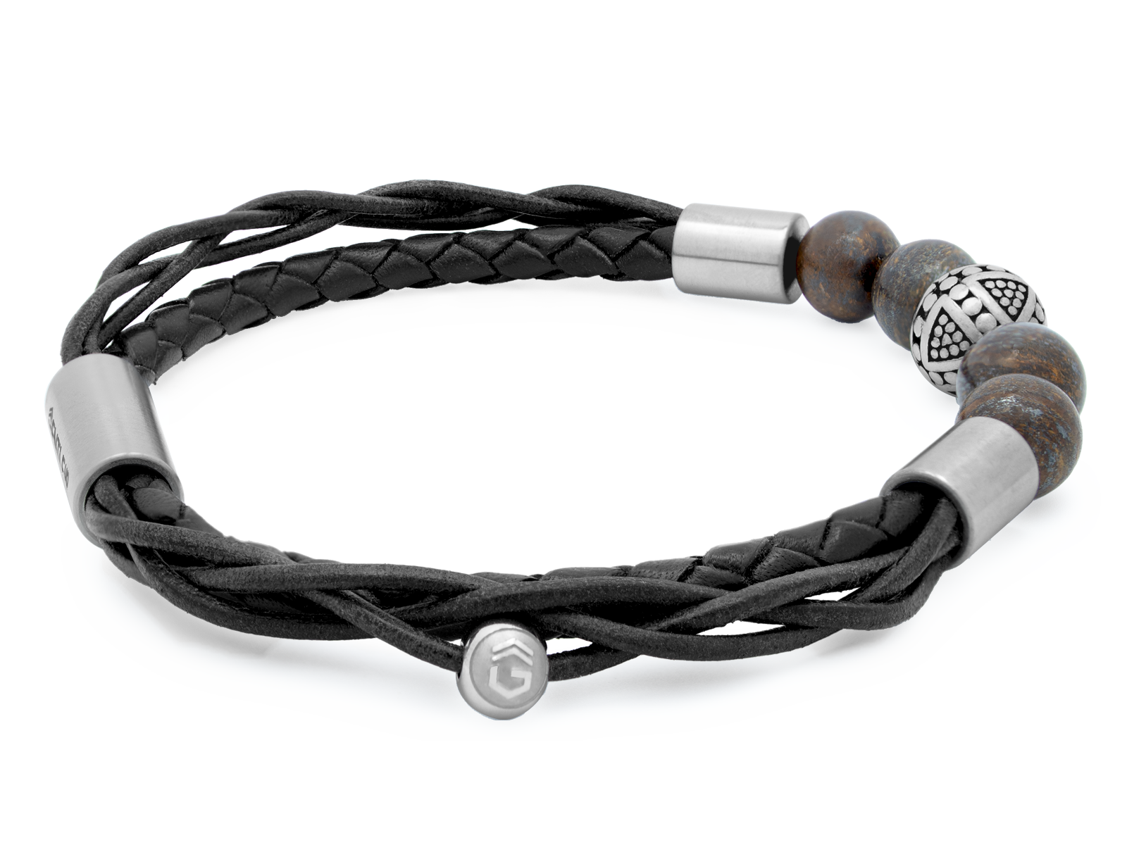 Herrenarmband TERRA Silber • Leder Schwarz | Bronzit