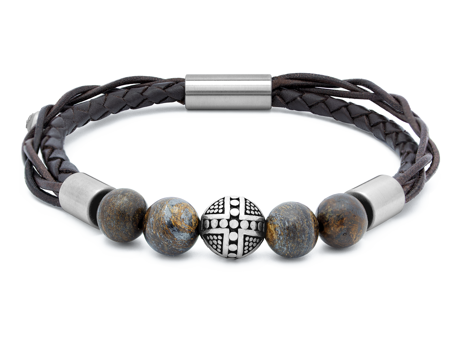 Herrenarmband TERRA Silber • Leder Dunkelbraun | Bronzit