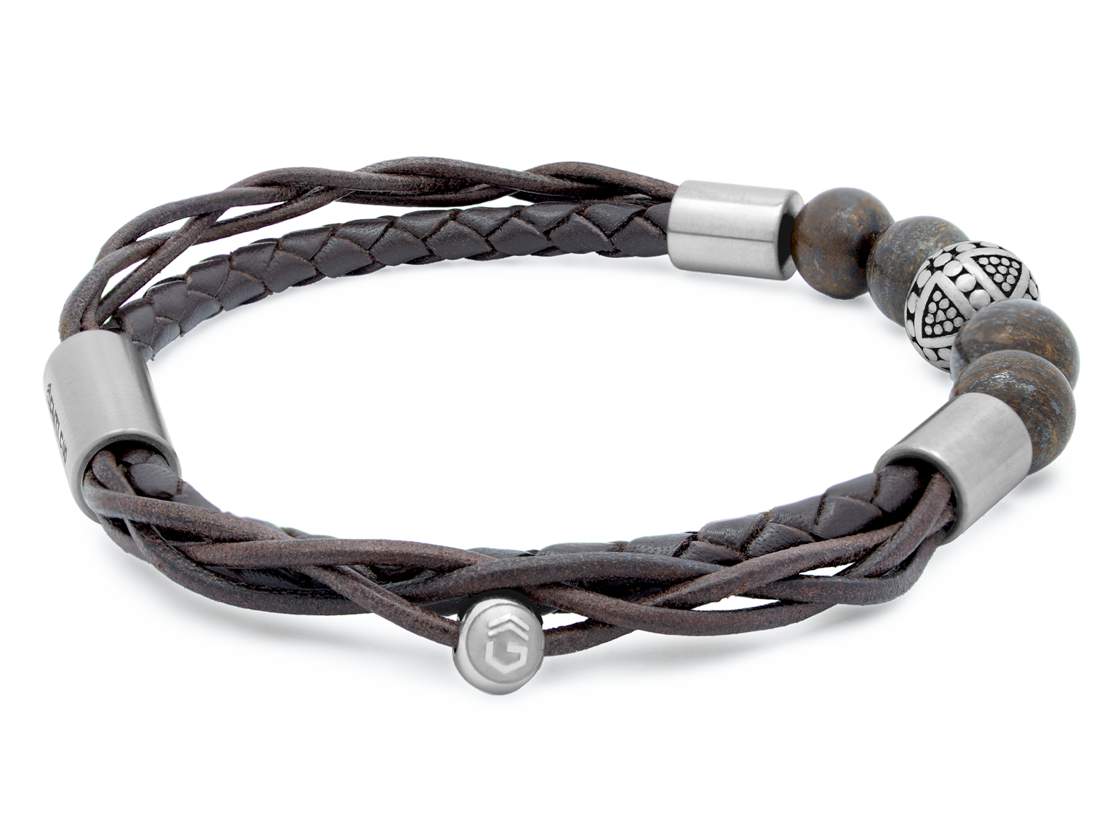 Herrenarmband TERRA Silber • Leder Dunkelbraun | Bronzit