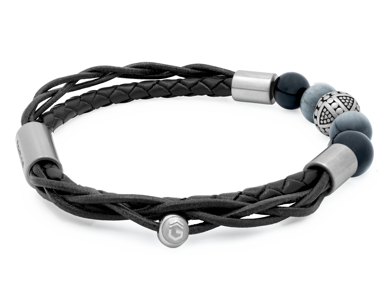 Herrenarmband TERRA • Leder Schwarz | Onyx-Adlerauge