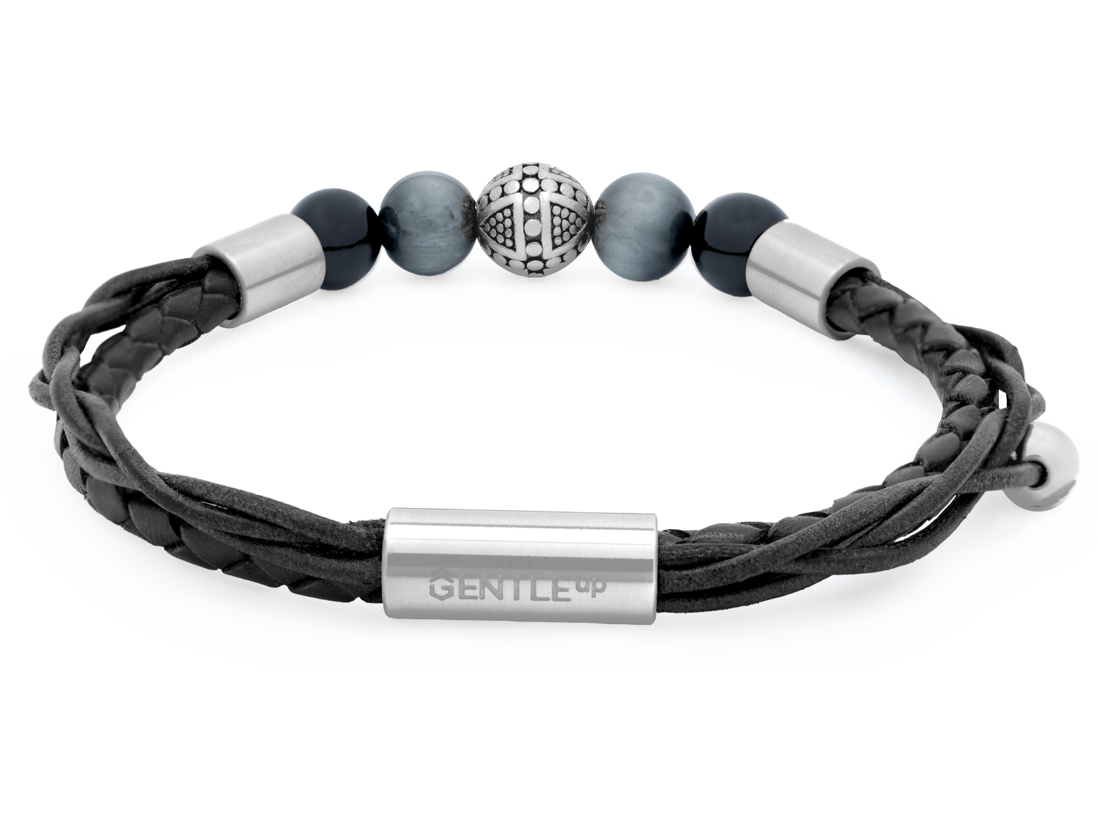 Herrenarmband TERRA Silber • Leder Schwarz | Onyx-Adlerauge