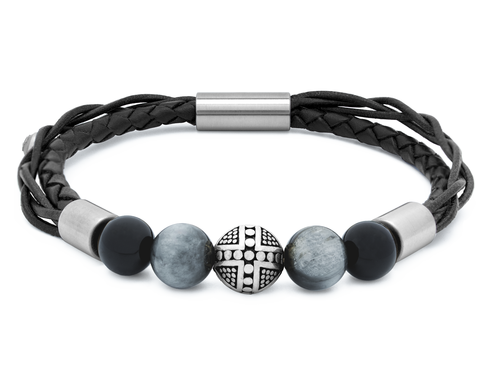 Herrenarmband TERRA • Leder Schwarz | Onyx-Adlerauge