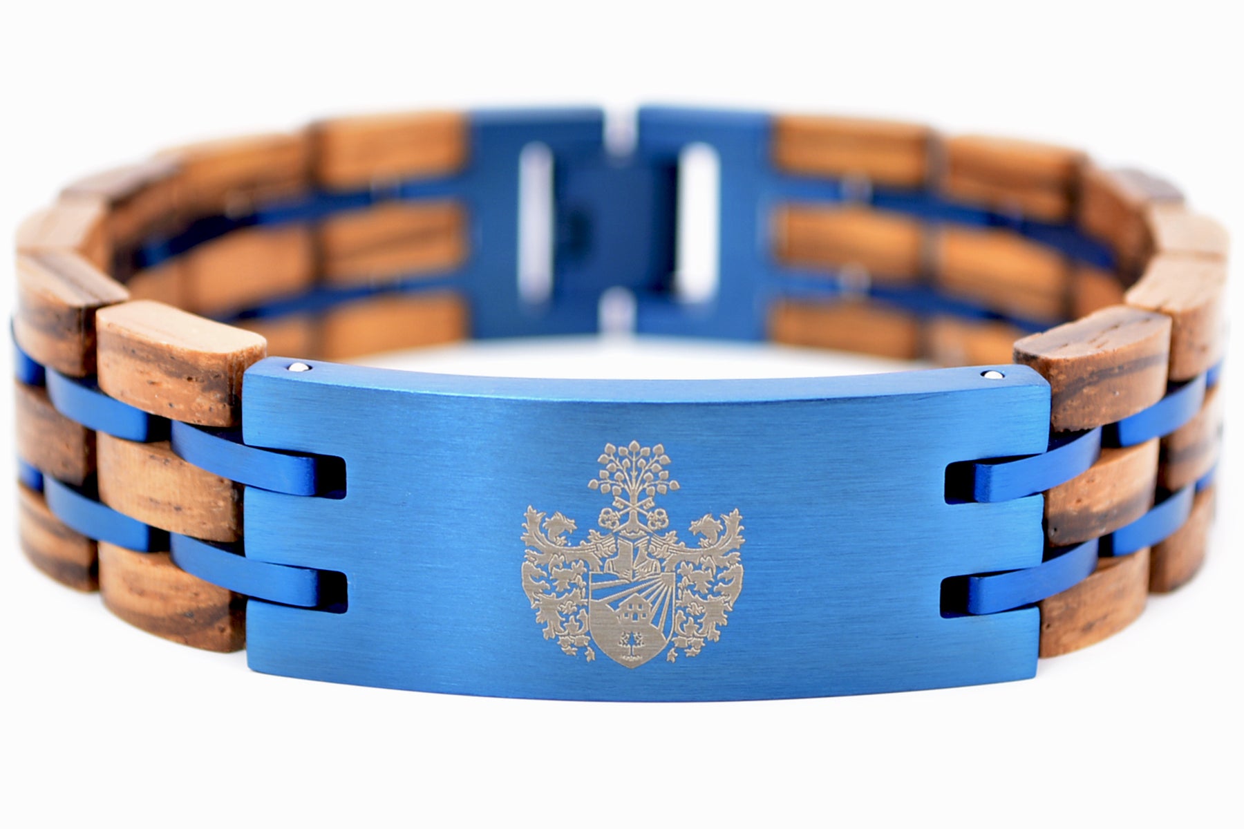 Holzarmband SPORTY breit II • Zebrano | Blau